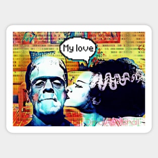 Frankenstein and Bride monster love Sticker